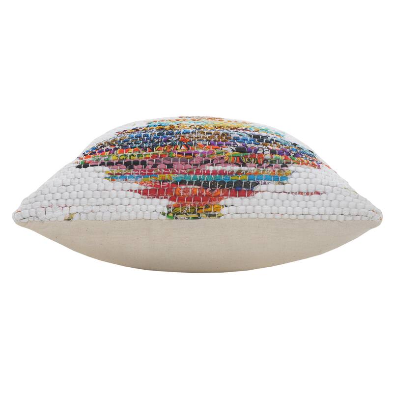 Sevita White and Multicolored Chindi Geometric Throw Pillow