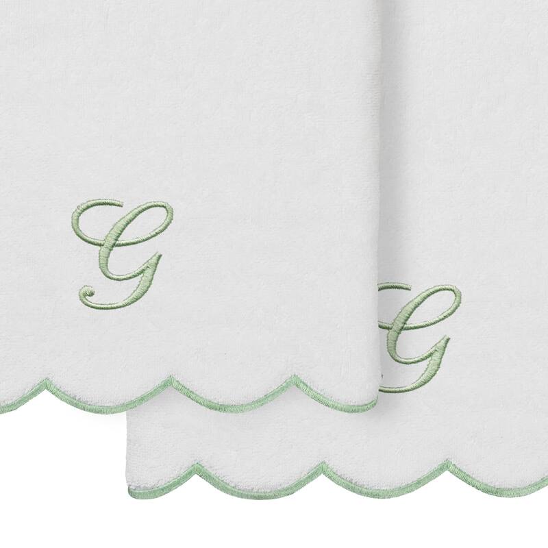 Authentic Hotel and Spa 100% Turkish Cotton Green ADORNIA Scallop Personalized 2 Piece Bath Towel Set - 2 Bath Towels