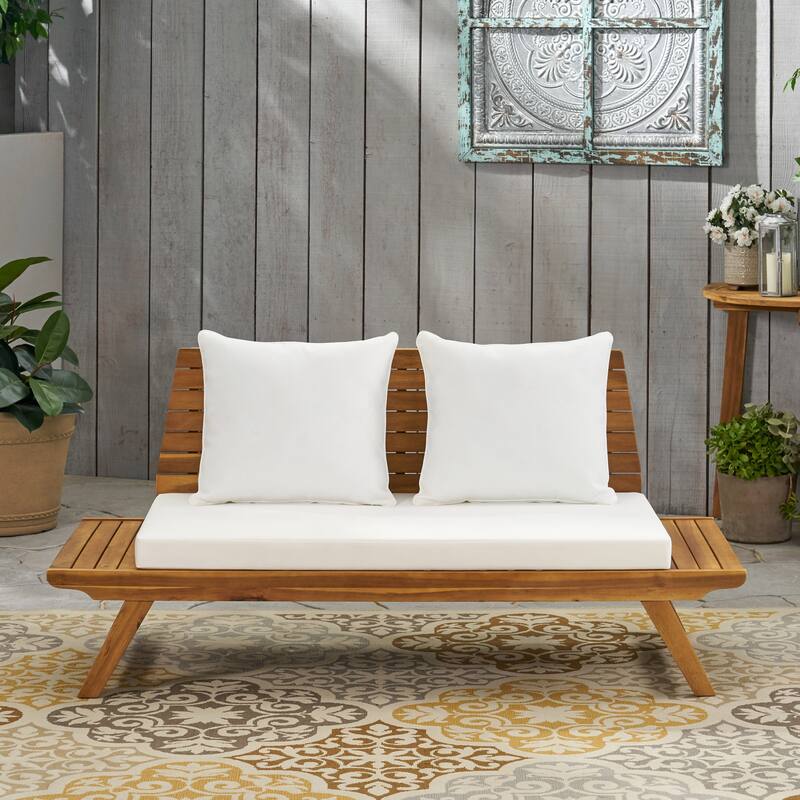 Roomfitters Outdoor Wood Loveseat with Cushions, Patio Seating Bench