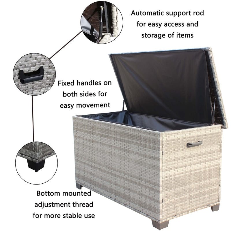 148 Gal Waterproof Wicker Patio Furniture Deck Box, Large Storage Container for Outdoor Cushions, Throw Pillows - 148Gal