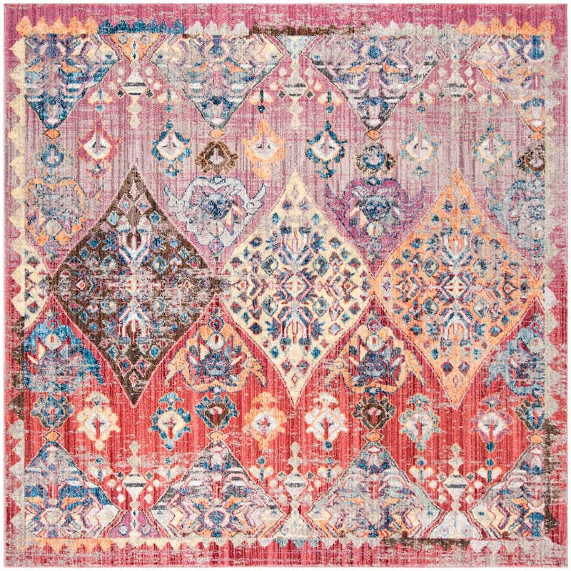 SAFAVIEH Bristol Lovorka Vintage Boho Oriental Polyester Rug - 7' Square - Rose/Multi