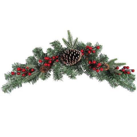 Mixed Frosted Berry Pine Cone & Pine Christmas Swag 24in - Green Frosted - 24" L x 10" W x 4" DP