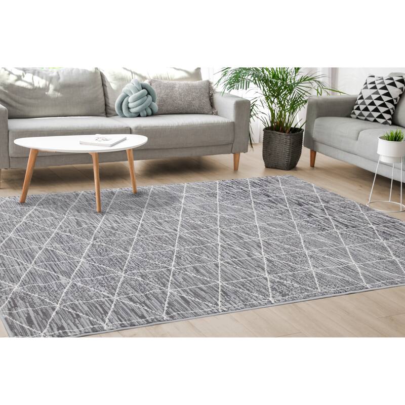 Florence Grey Cream Tri-Structure Rug - 5'3" x 7'4" - Light Grey