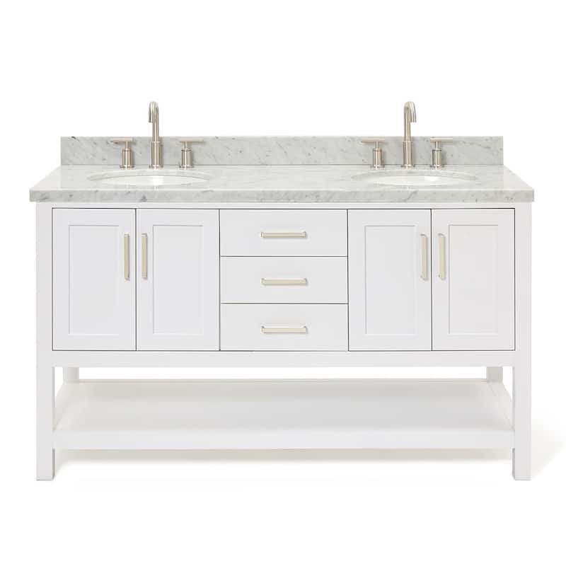 Ariel S061DCWOVO Magnolia 60" Free Standing Single Basin Vanity Set - White / Carrara White Top - Painted