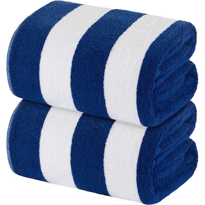 White Classic Luxury Cabana Striped Oversized Beach Towel 35x70" | Set of 2