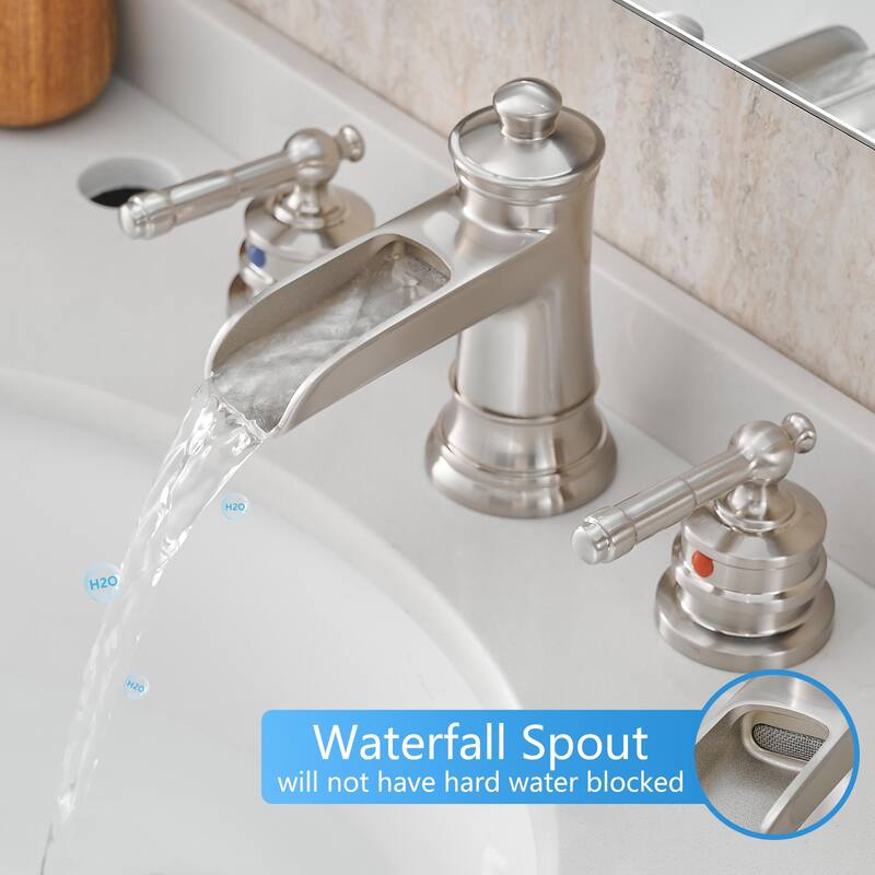 Bathroom Faucets for Sink 3 Hole with Pop Up Drain Double Lever Handle