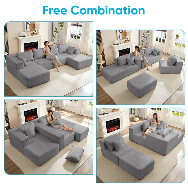 Minimalist 135" Oversized Modular Sofa, 4-Pieces Free Combination, No Assembly Required - U-Shaped Sofa