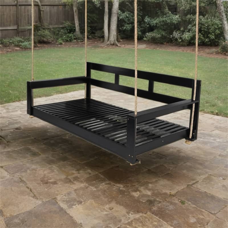 Patio Wood Twin Size Swing Bench with Hanging Ropes(No Cushion,Pillow)