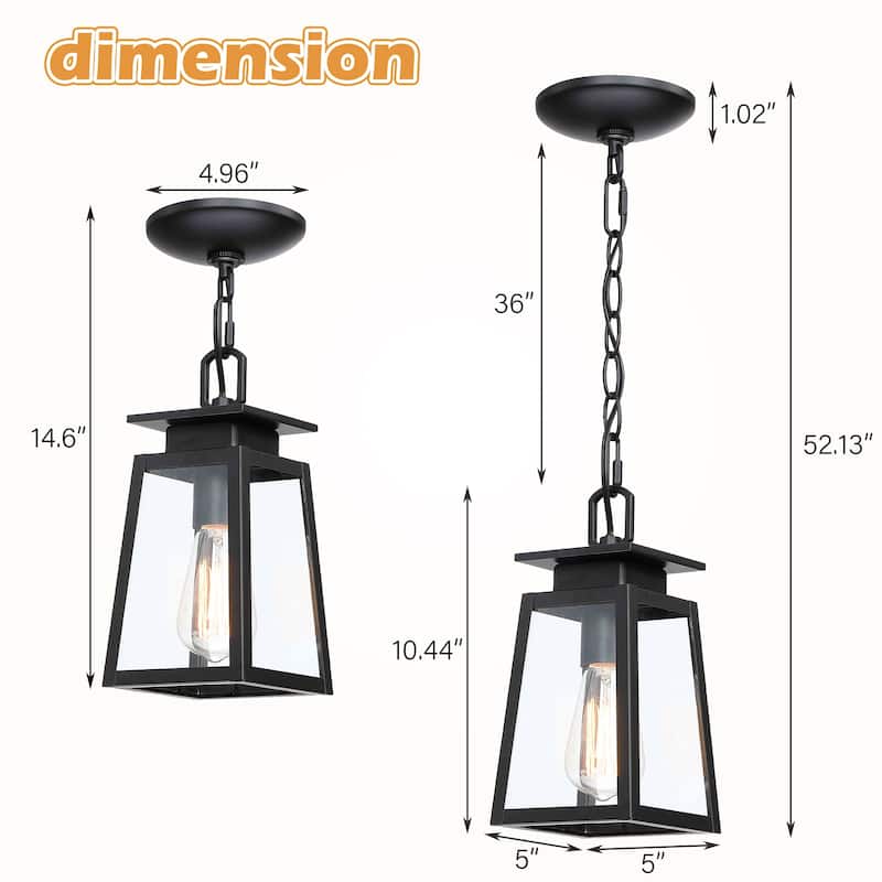1-Light Outdoor Lantern Pendant Light - Matte Black