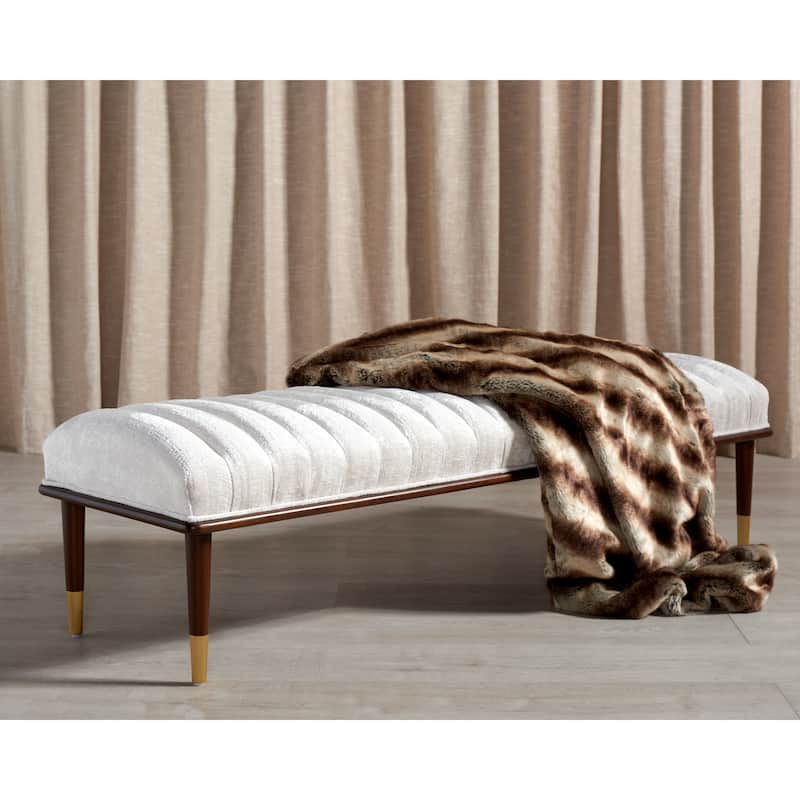 SAFAVIEH Couture Felicienne Mid-Century Bench - 63" W x 20" D x 18" H - 63Wx20Dx18H - Ivory/Dark Mahogany