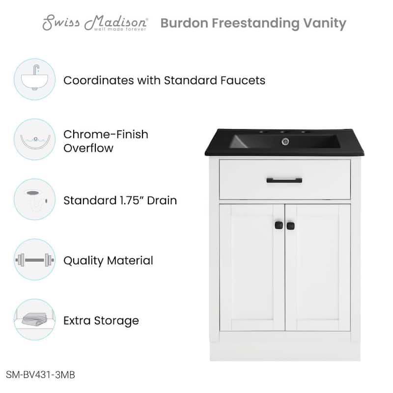 Swiss Madison SM-BV431-3MB Burdon 24" Free Standing Single Basin