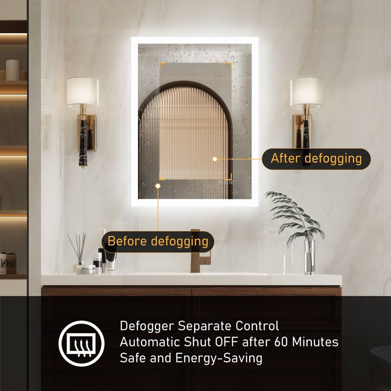 Wall Mounted Bathroom Frameless With Back/Front Light LED Mirror,Anti-fog