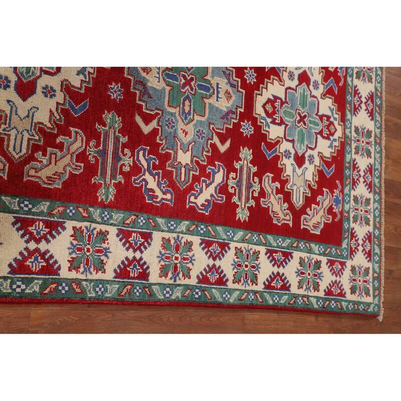 Red Kazak Area Rug Hand-Knotted Oriental Wool Carpet - 4'1" x 5'6"