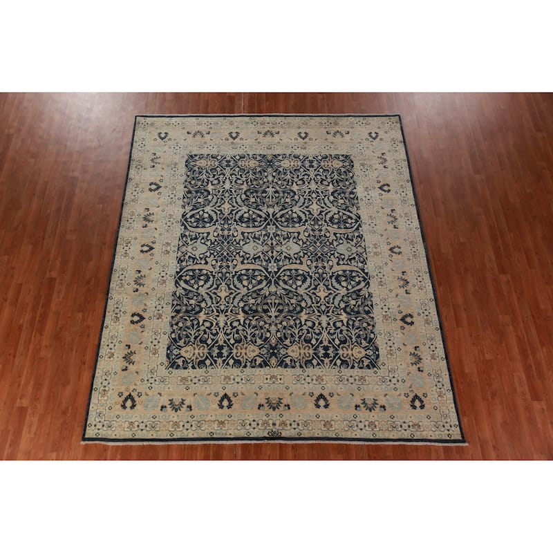 Hand Knotted Oriental 100% Wool Carpet Traditional All-Over Navy Blue & Blues Ziegler Area Rug - 9' 9'' X 8' 3''