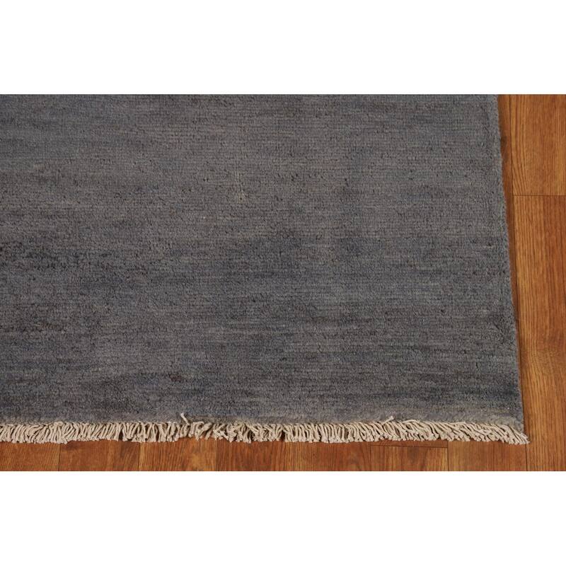 Gray Modern Gabbeh Oriental Runner Rug Handmade Solid Wool Carpet - 2'9"x 6'10"