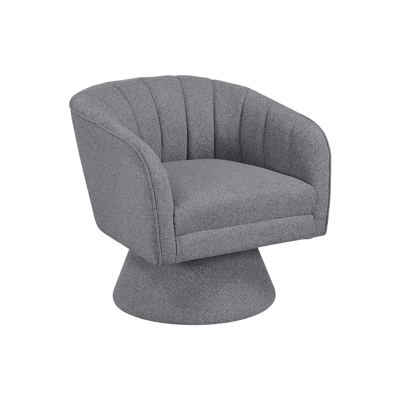 Shea Swivel Accent Chair, Dark Gray Boucle Fabric, Channel Stitched