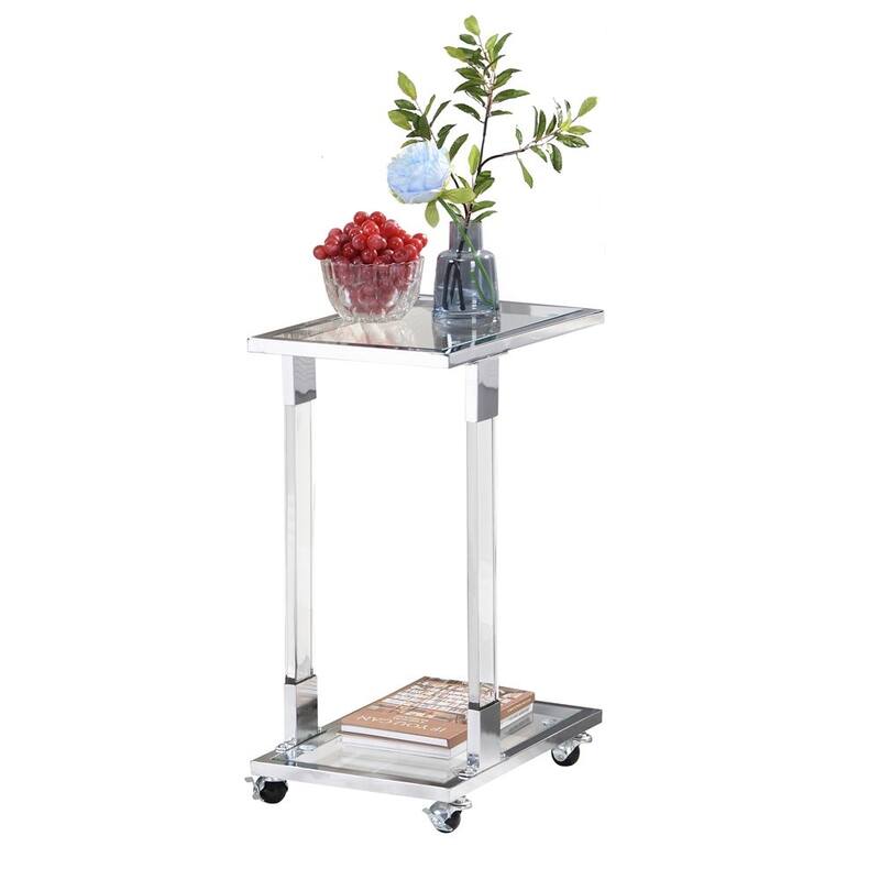 Chrome Glass Side Table, Glass Top C Shape Square Table