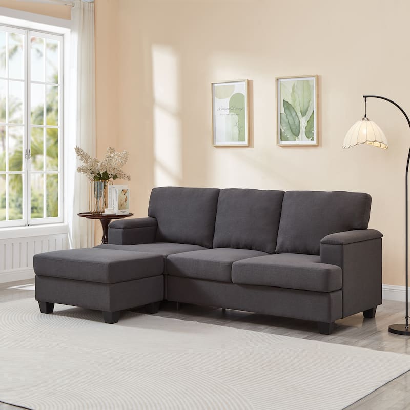 L-shaped Chaise Sectional Sofa with Movable Ottoman, Hidden Storage in Armrests & Seats, Storage Couches with Thick Cushions