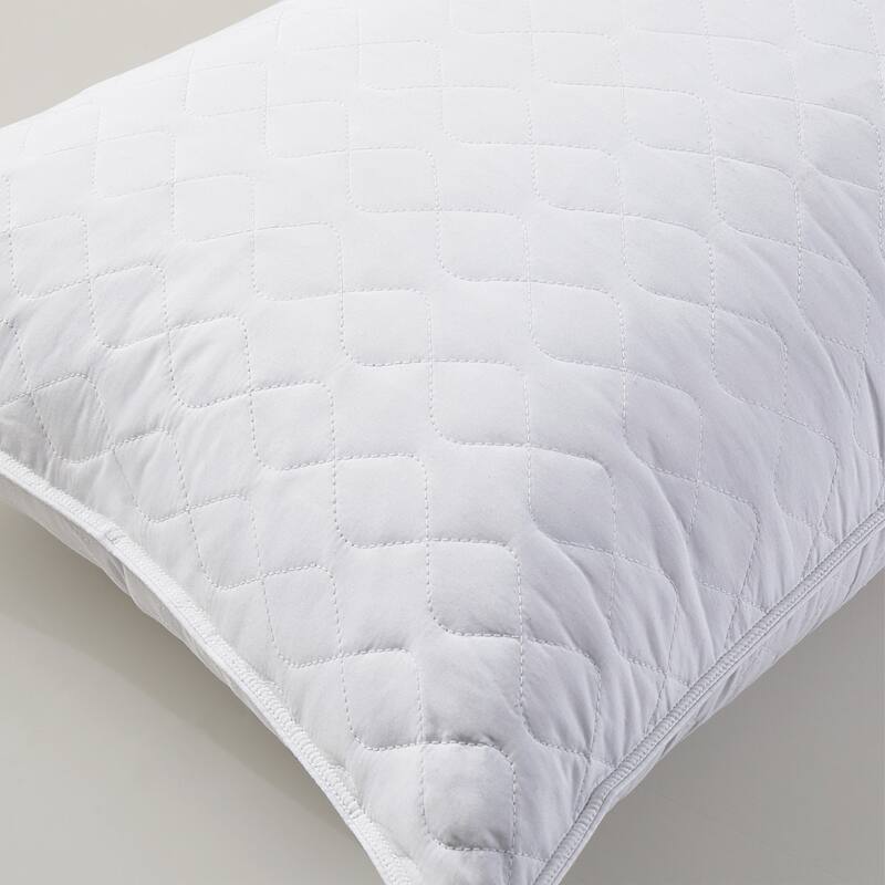 Medium Goose Feather Down Pillow with Quilted Cotton Cover Set of 2 - White