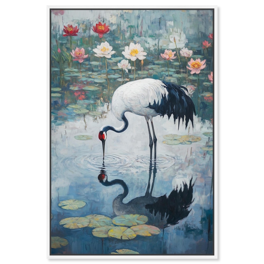 Crane in Lilies Canvas by Art Remedy
