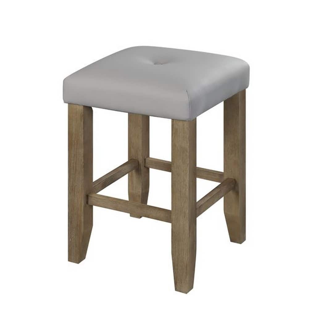 Counter Height Stool with Faux Leather Seat, Set of 2, Oak Brown