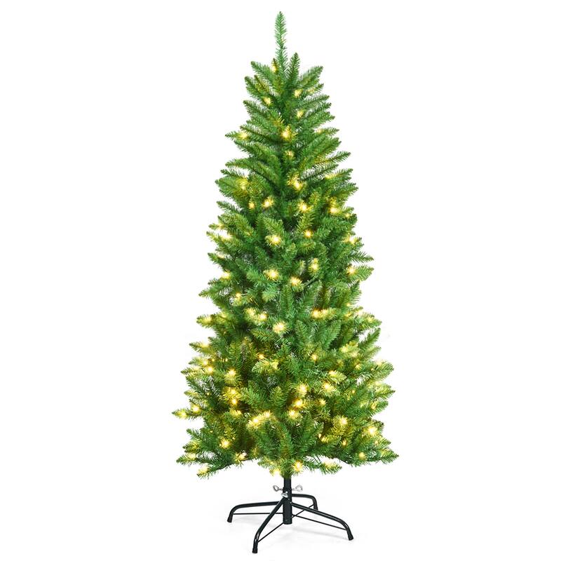 Gymax 5 ft Pre-lit Pencil Christmas Tree Hinged Fir Tree Holiday Decor - See Details