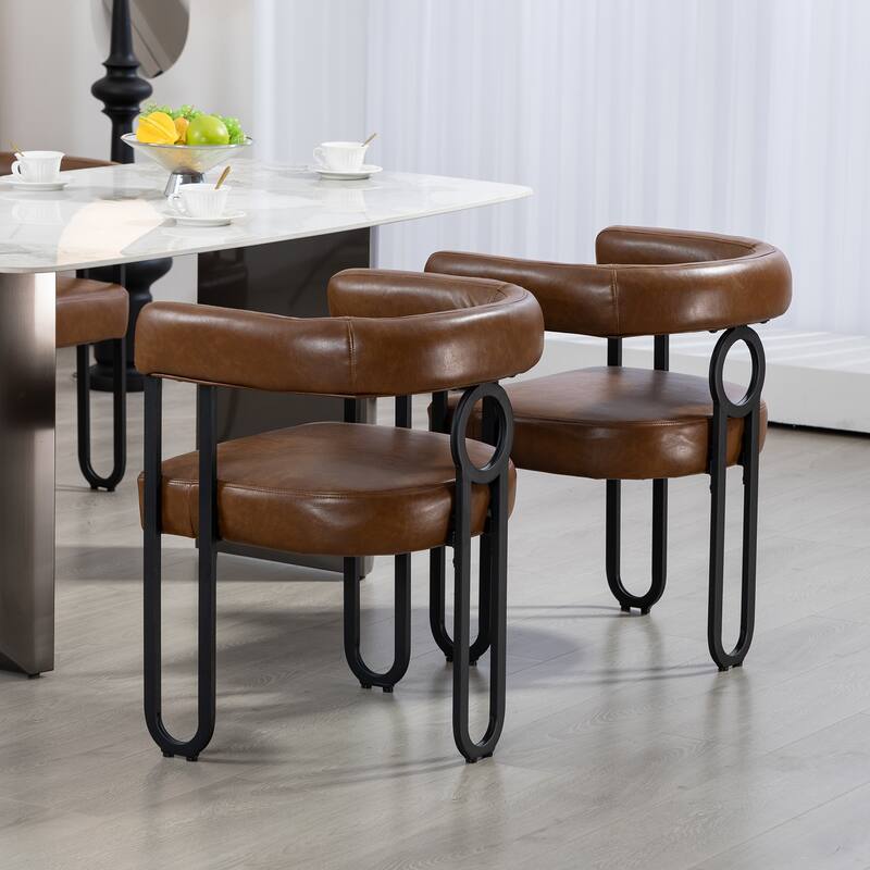 PU Accent Chair Dining Chair Barrel Side Chairs Armchair Set of 2