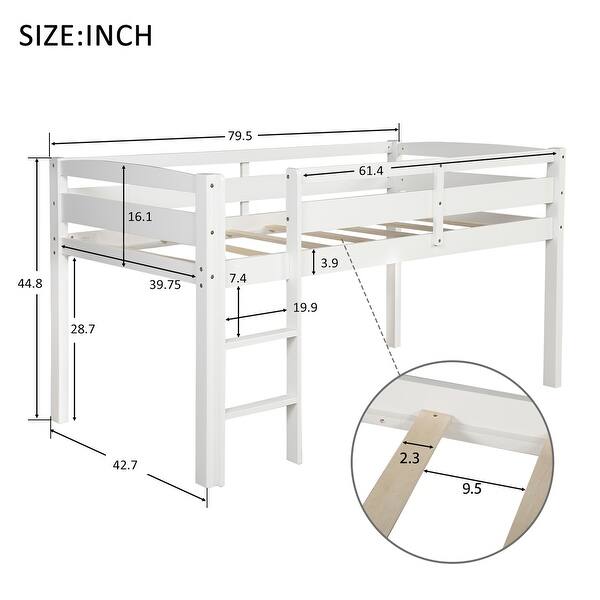 dimension image slide 2 of 3, Merax Twin Wood Low Loft Bed with Ladder for Kids