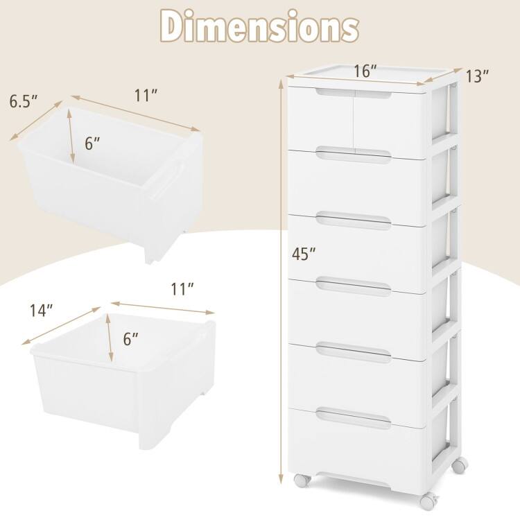 Multi-Drawer White PP Mobile Storage Organizer with Locking Wheels for Bathroom or Kids Room
