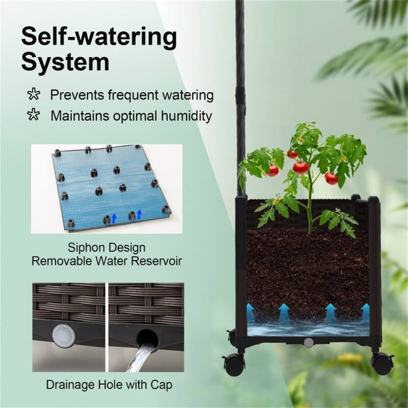 Metal Garden Arbor with Planter Boxes Drainage System and Mobile Design for Backyard and Deck - 80" x 16" x 113" (L x W x H)