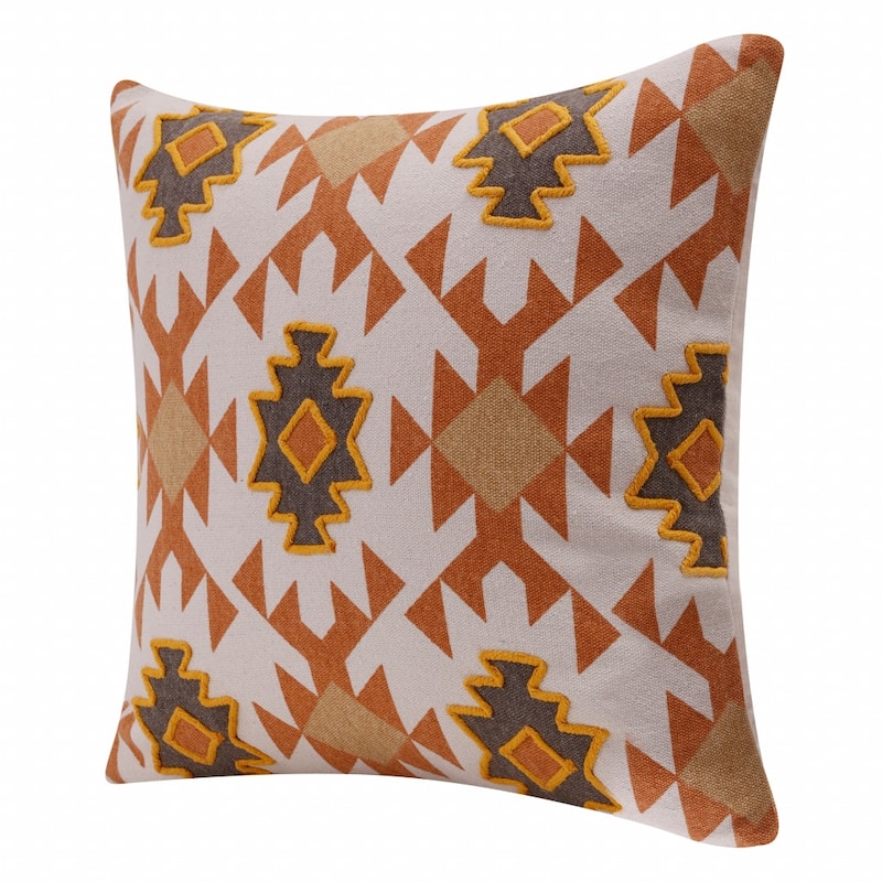 HomeRoots 20" X 20" Orange 100% Cotton Geometric Zippered Pillow