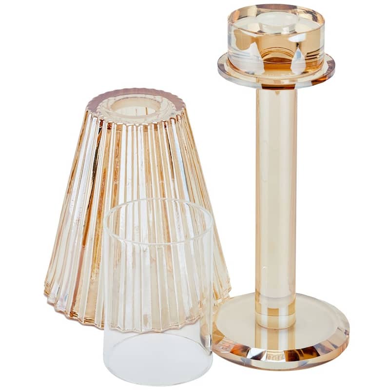 Lya 12" Crystal Glass Candle Lamp With Glass Shade