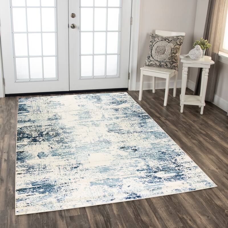 Alora Decor Mystic Neutral Indoor/ Outdoor Rug - 2'6" x 7'3" - Blue/Ivory