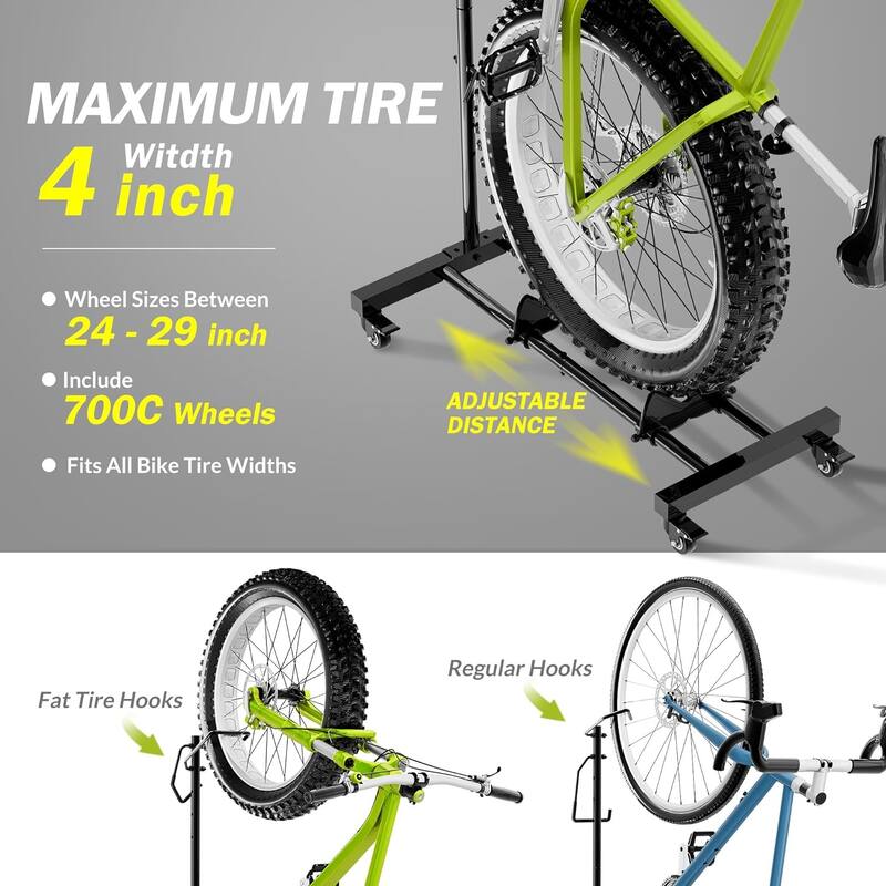 Sttoraboks Upright Bike Stand, Adjustable, 4 rolling wheels, Indoor storage, max 4'' wheel width