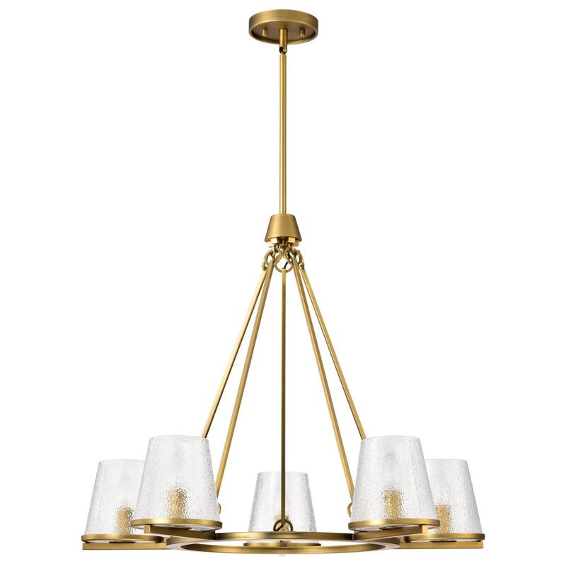 Valentine 5 Light Chandelier Vintage Brass Finish Hammered Glass - Vintage Brass