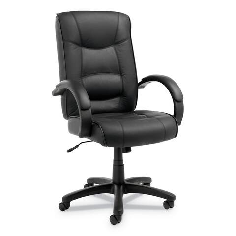 Alera Strada Series High-Back Swivel/Tilt Top-Grain Leather Chair, Supports up to 275 lbs, Black Seat/Black Back, Black Base