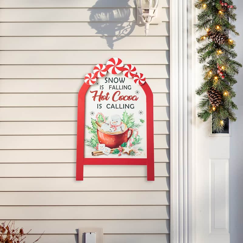 Glitzhome 24"H Christmas Wooden Peppermint Easel Porch Decor - Red - 24.3"