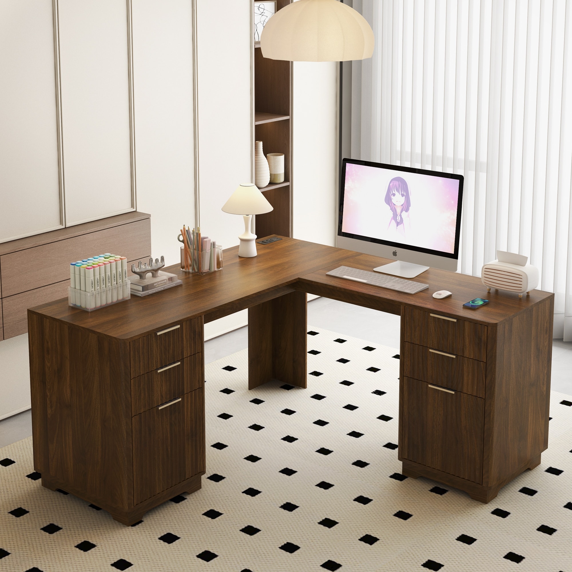 L Shaped Computer Desk with Drawers