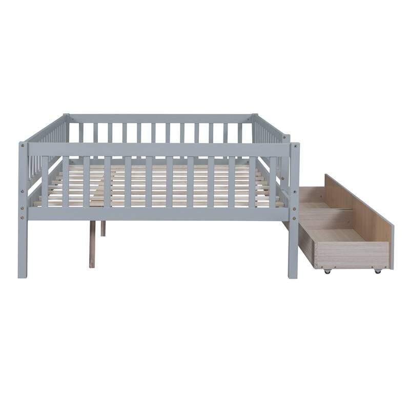 Full Size Daybed with Two Drawers, Gray, Space-Saving, Multi-Functional