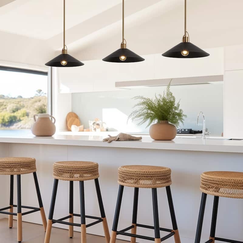 Modern Farmhouse 1-Light Black Gold Pendant Light Kitchen Island Lights - D 14'' x H 8''