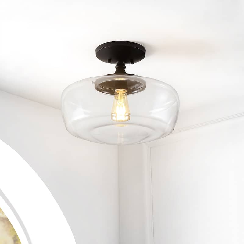 Gaines Glass/Iron Farmhouse Modern LED Flush Mount, by JONATHAN Y