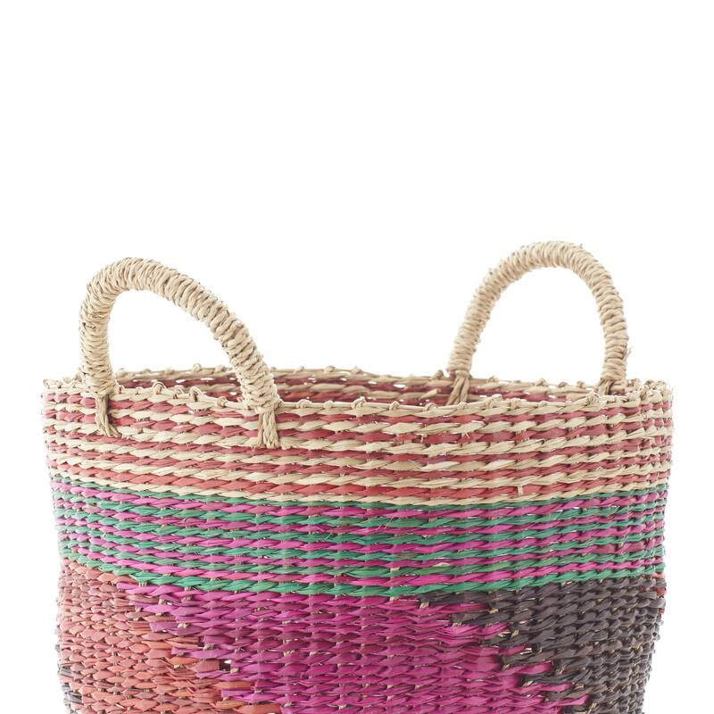 Pink Seagrass Handmade Storage Basket (Set of 3)