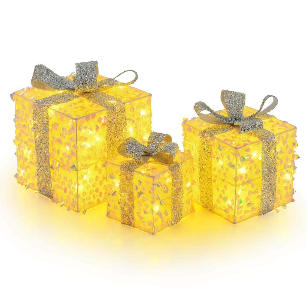 Costway 3 PCS Christmas Lighted Gift Boxes with 90 LED Lights Zip Ties - as pic shows - See Details