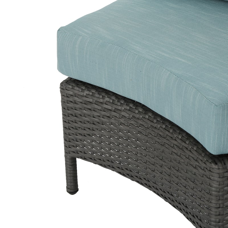 Newton Wicker Outdoor Curved Loveseat Sectional with Cushions by Christopher Knight Home