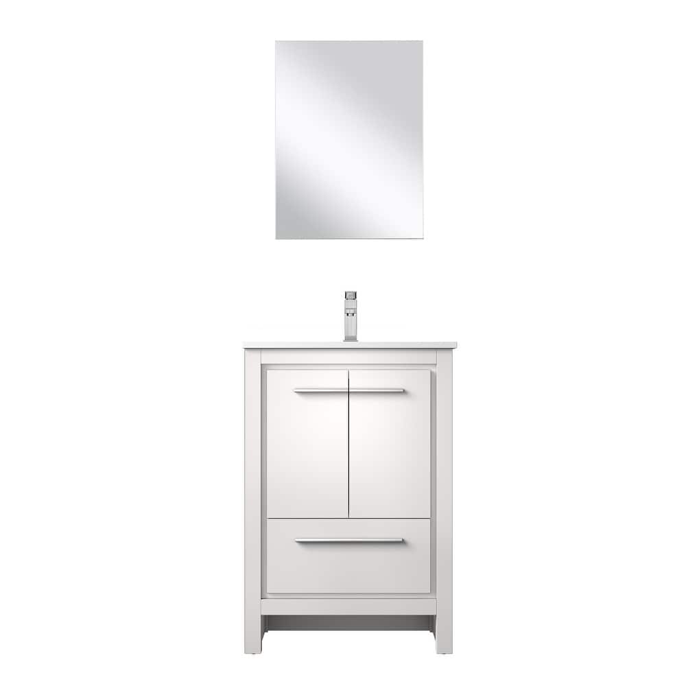 Lafarre Bath Vanity, White Quartz Top, Chrome Faucet Set and Mirror