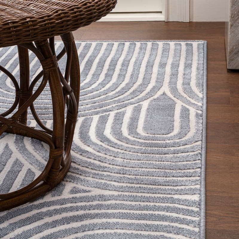 JONATHAN Y Aelius MidCentury Art Deco Striped Arches Two-Tone High-Low Area Rug