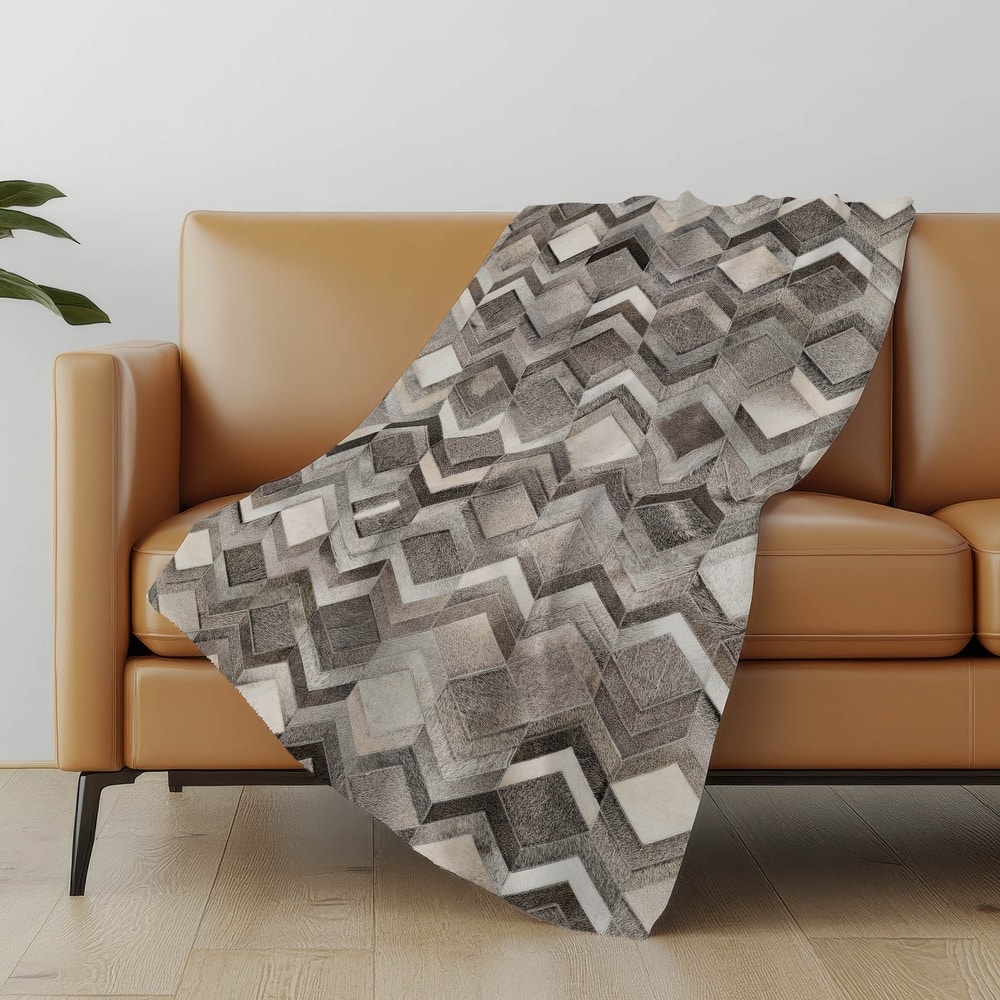 Premium Machine Washable ASB100 Faux Cowhide Sherpa Throw Blanket