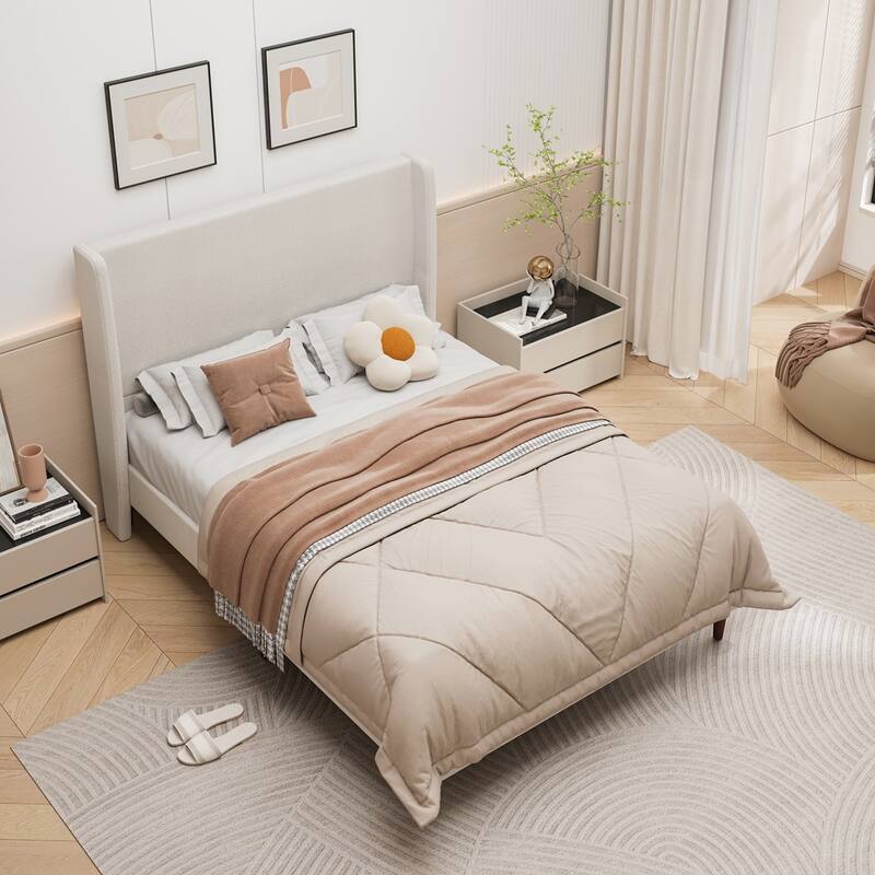 High Headboard Upholstered Platform Bed No Box Spring Needed