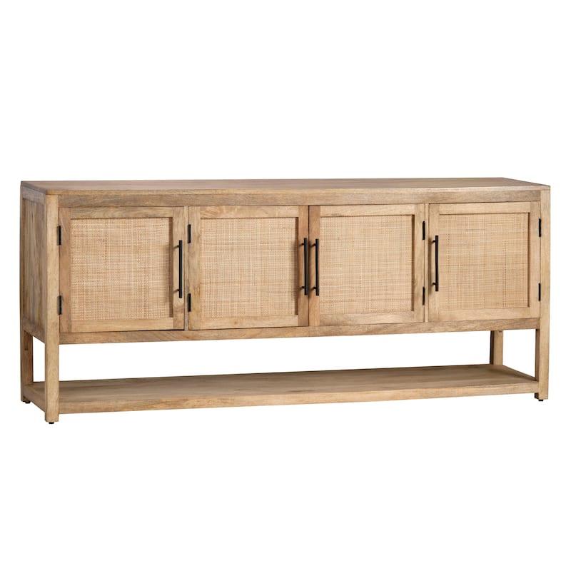 76 in. Brown Solid Wood 4 Door Media Credenza_Sideboard