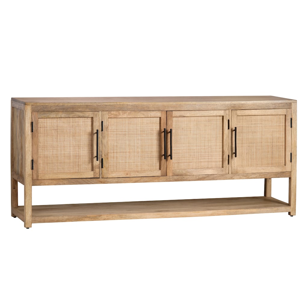 76 in. Brown Solid Wood 4 Door Media Credenza_Sideboard